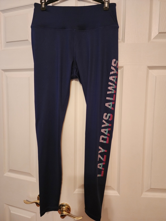 Other - Women's Navy Leggings with Side 'LAZY DAYS ALWAYS' Print NWOT
